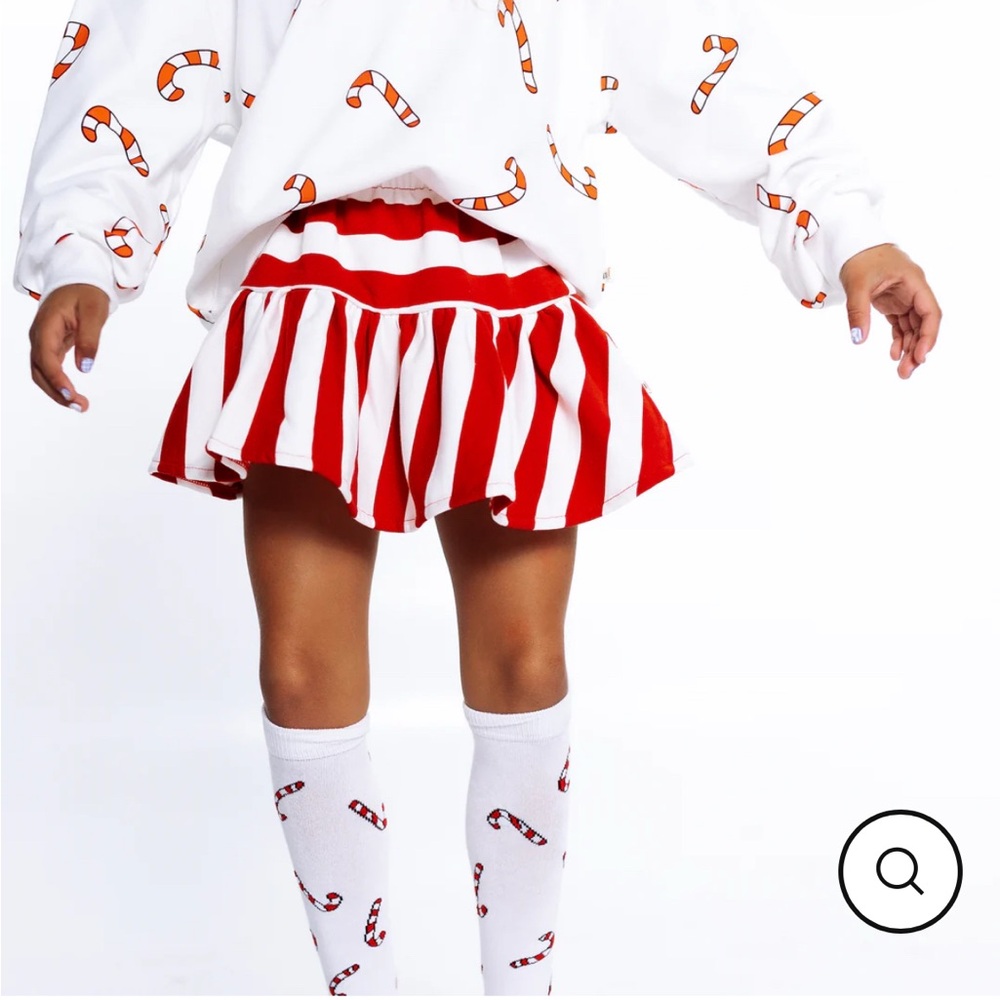 Red and White Striped Kids Skirt